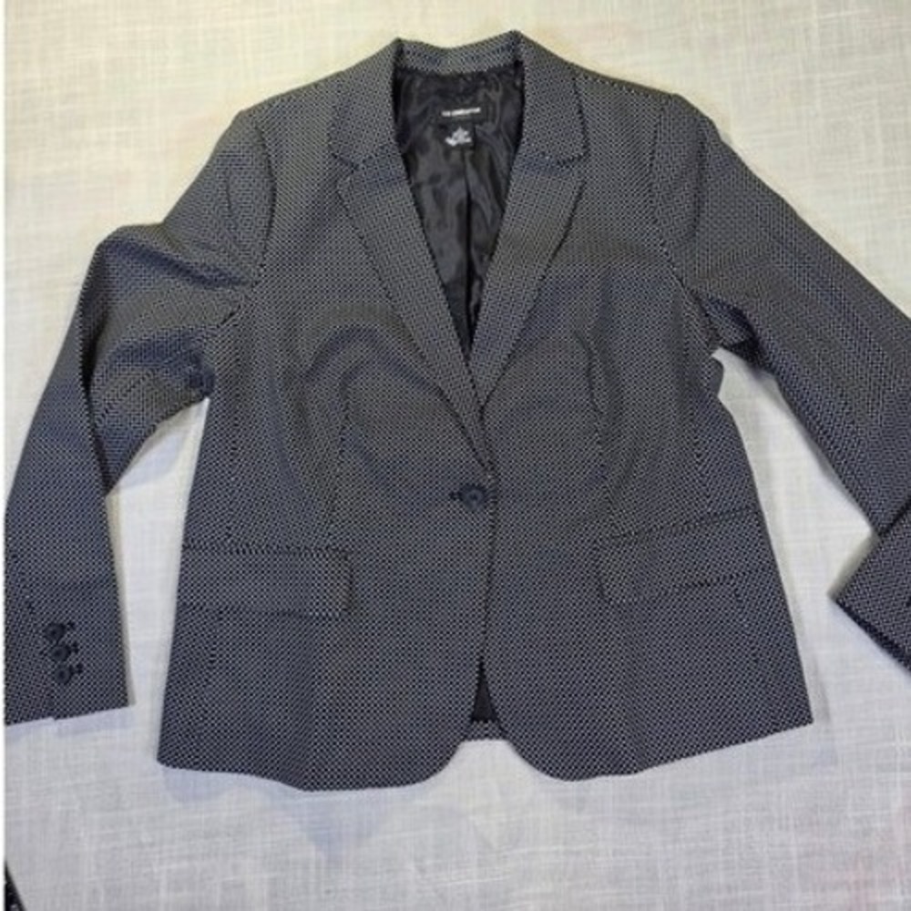 Liz Claiborne Career Blazer Black White Geometric Dash Pattern Single Button L